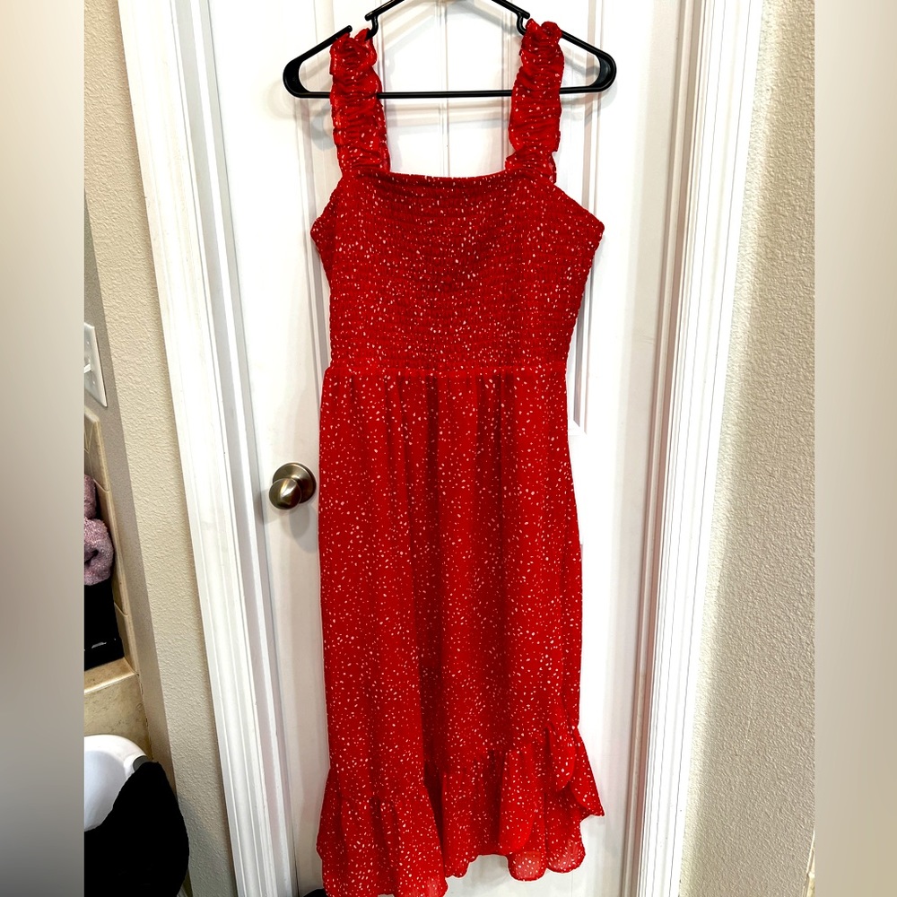Red Flowy Smocked Sleeveless Dress from Maurice’s